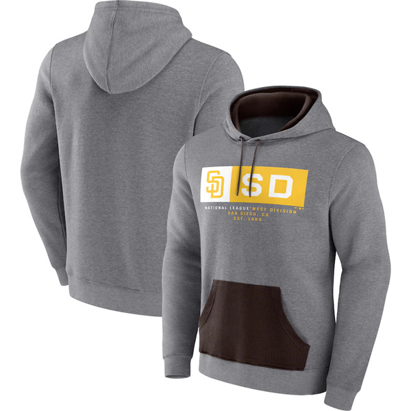 Men's San Diego Padres Heathered Gray Iconic Steppin Up Fleece Pullover Hoodie - Click Image to Close